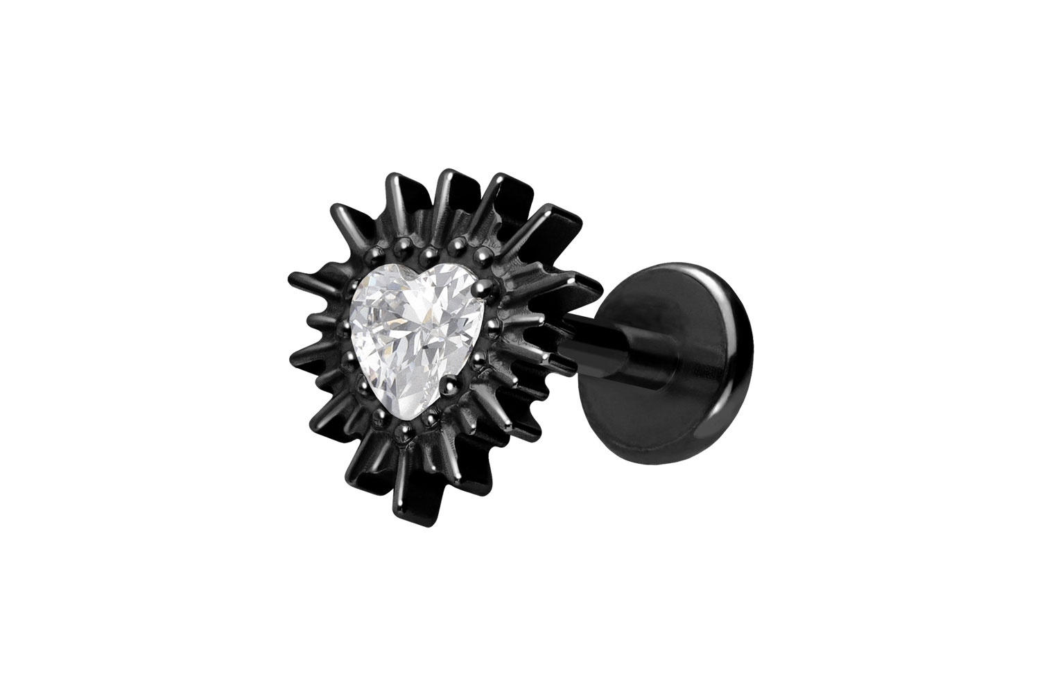Titan Labret Piercing mit Push Fit KRISTALLHERZ + SONNENSTRAHLEN